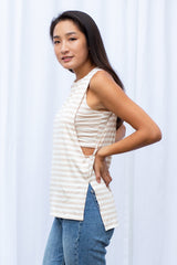 Courtney Layered Tank (Oatmeal Stripe) - M