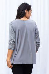 Gail L/S V-Neck Top (Silver) - M