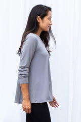 Gail L/S V-Neck Top (Silver) - M