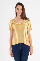 Jamie Boyfriend Tee (Mustard Stripe) - L