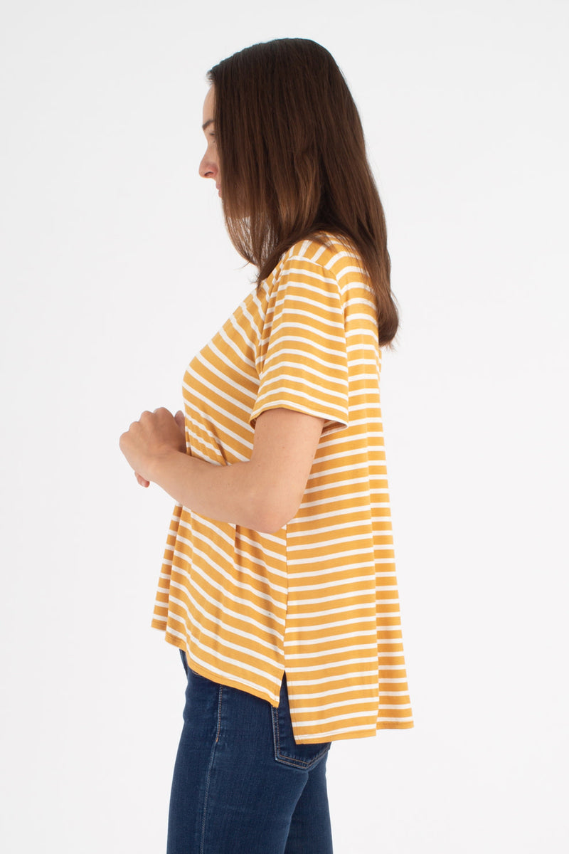 Jamie Boyfriend Tee (Mustard Stripe) - L