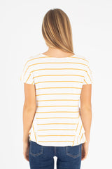 Jojo Peplum Top (Ivory/Mustard Stripe) - S