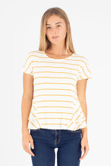 Jojo Peplum Top (Ivory/Mustard Stripe) - S