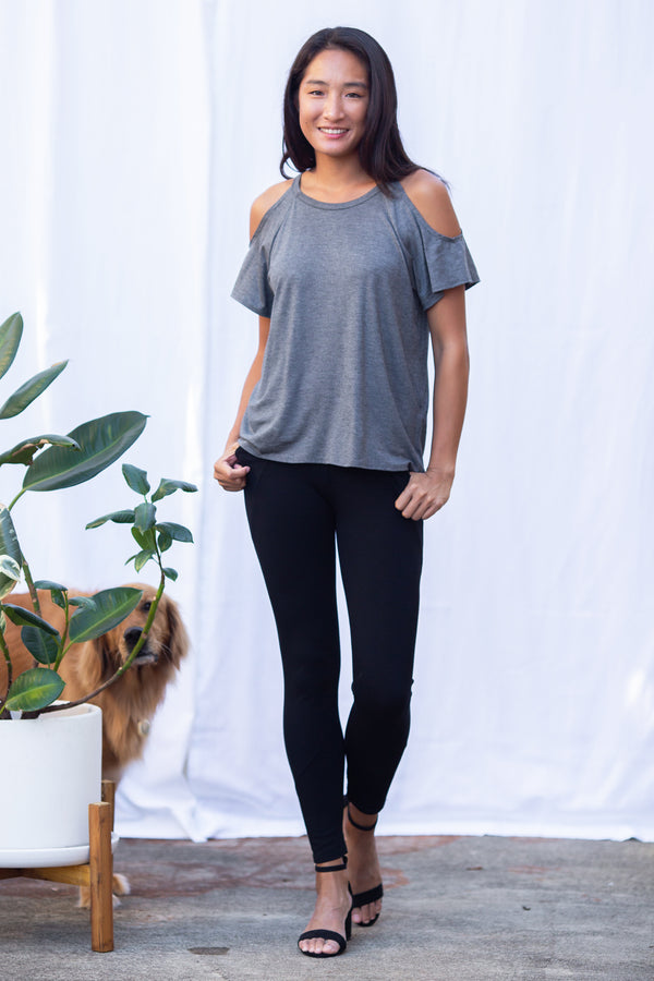 Jennifer Cold Shoulder Top (Charcoal) - S