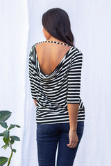 Sophie Cowl-Back Top (Black Stripe) -S