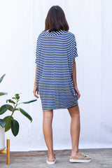 Jade Pleated Kaftan Dress (Navy Stripe) - M