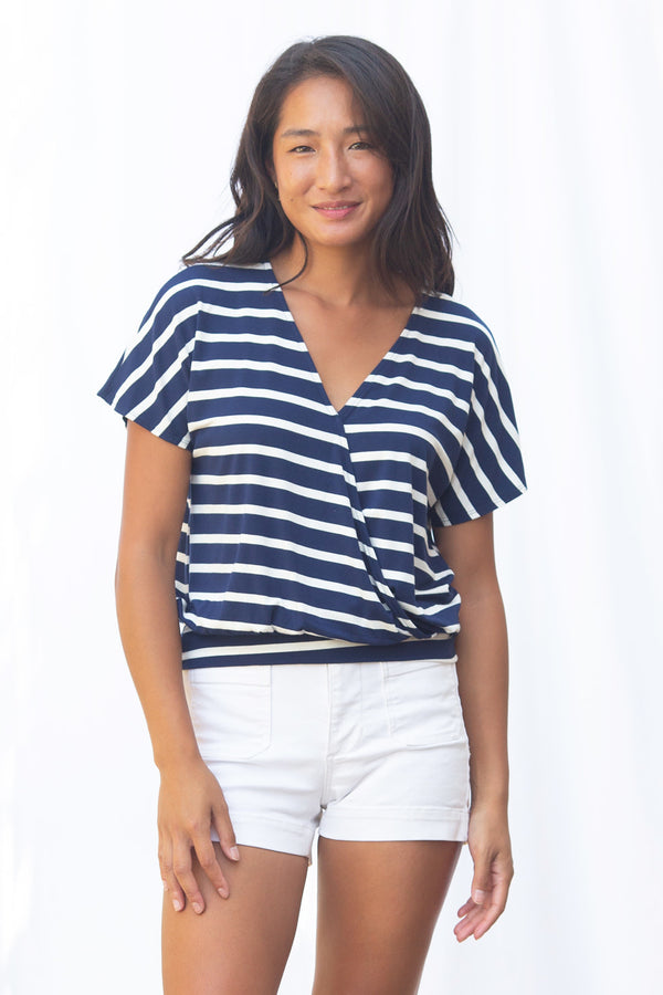 Luna Wrap Top (Navy Stripe) - M