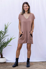 Dawn V-Neck Dress (Hazelnut) - XXS