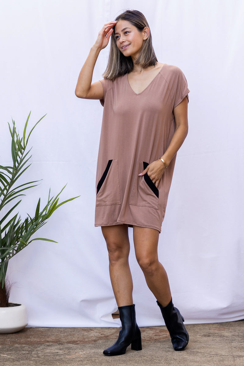 Dawn V-Neck Dress (Hazelnut) - XXS