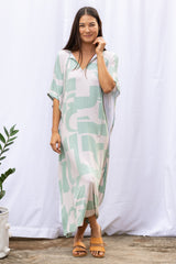 Mahina Kaftan Maxi (Sea Salt Deco Print) - M/L