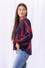 Vivian Blouse (Navy/Red Chiffon)