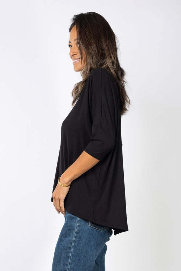 Julie 3/4 Sleeve Top (Black)