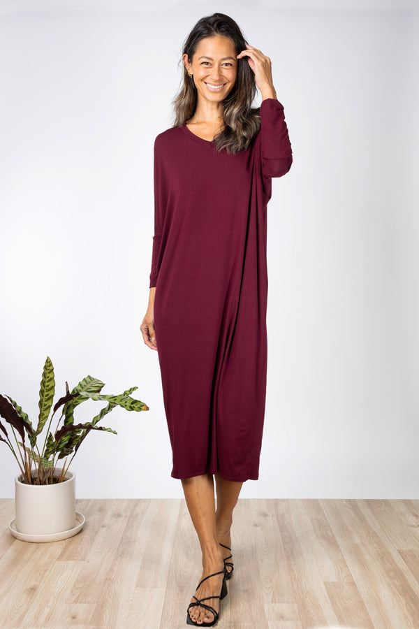 Lynette Midi Dress (Black Cherry)