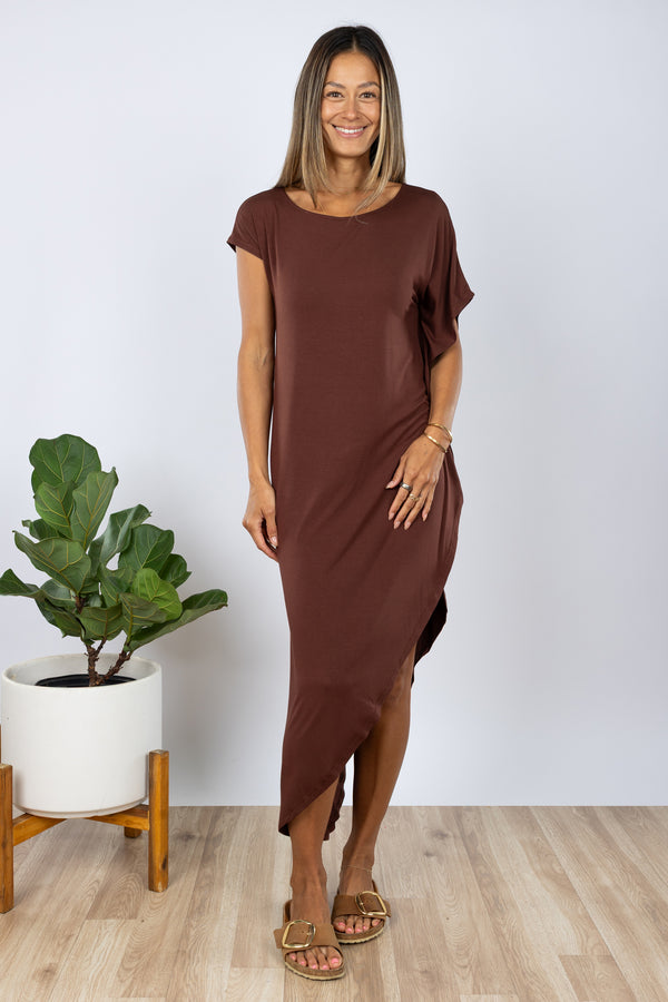 PRE-SALE Lola Asymmetrical Dress (Chocolate)