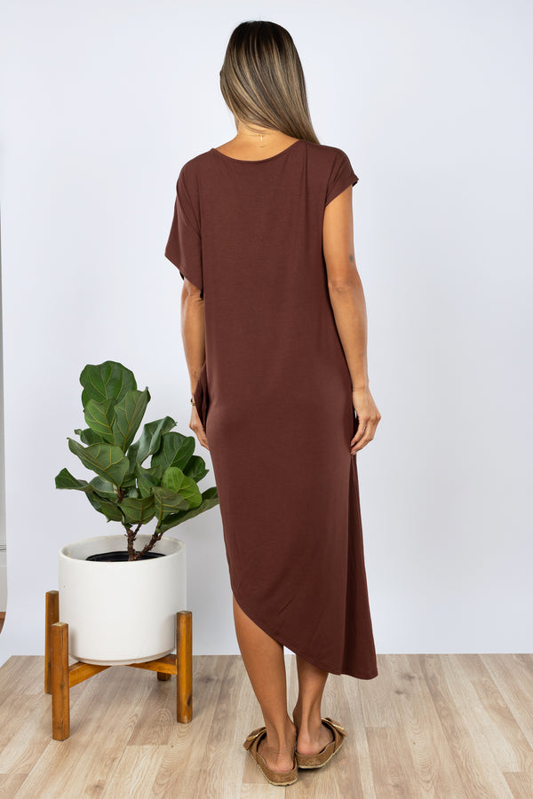 PRE-SALE Lola Asymmetrical Dress (Chocolate)