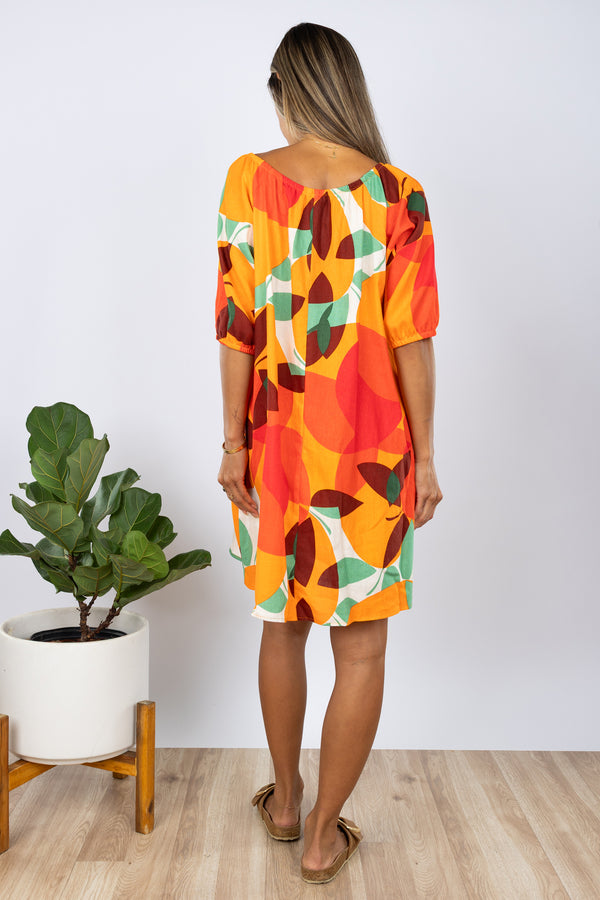 PRE-SALE Yuki Gathered Dress (Tangerine Linen)