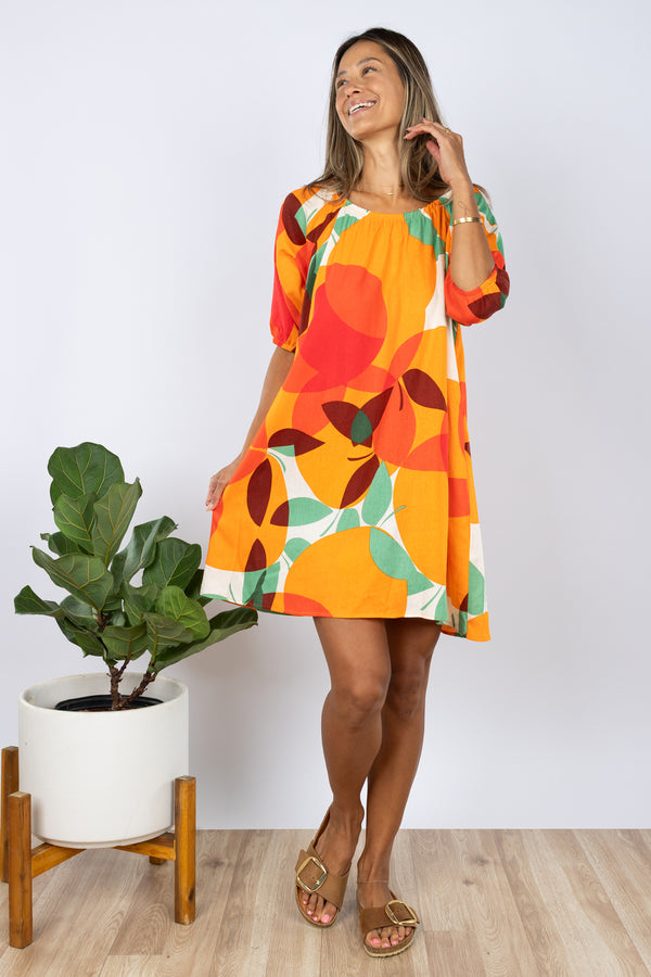 PRE-SALE Yuki Gathered Dress (Tangerine Linen)