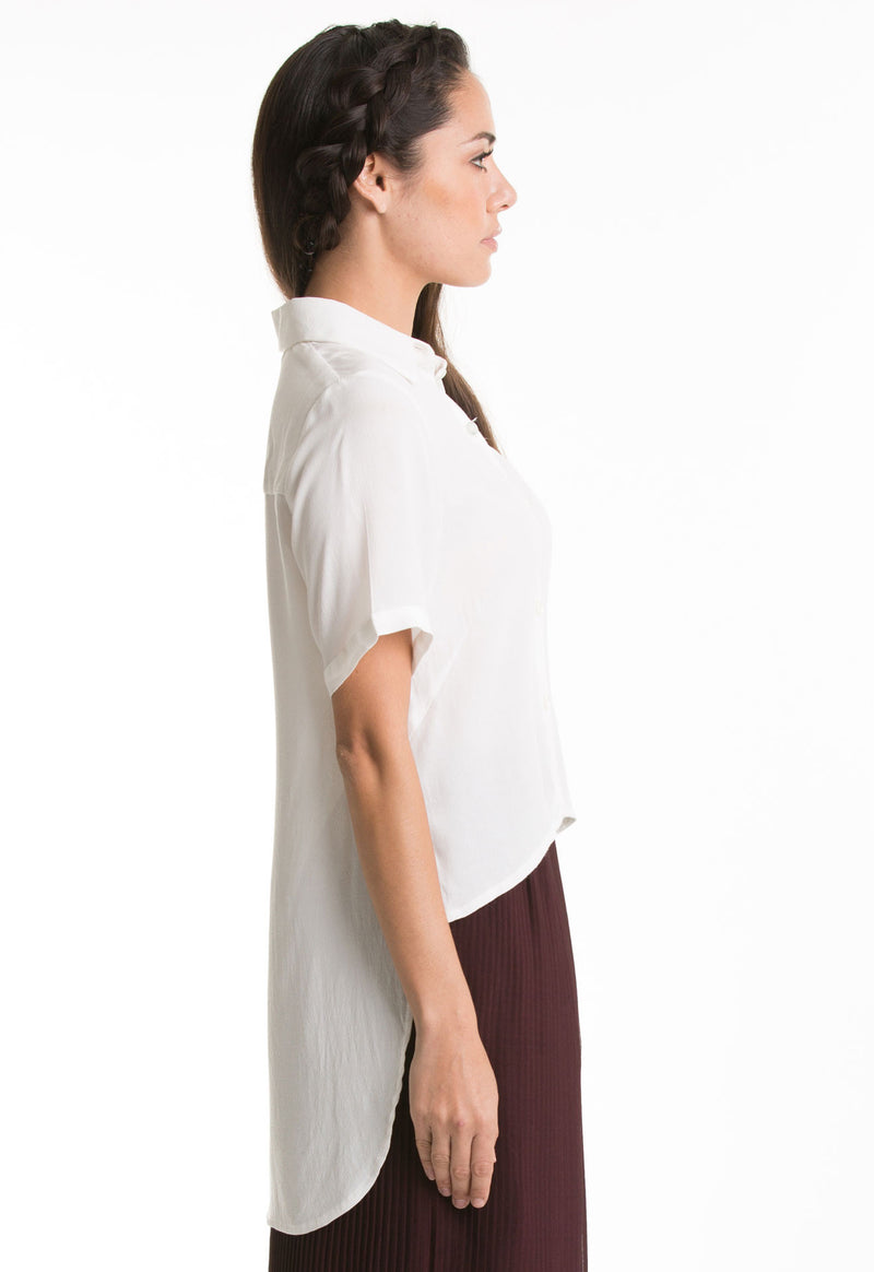 Riley Crop Button Down (White) - L