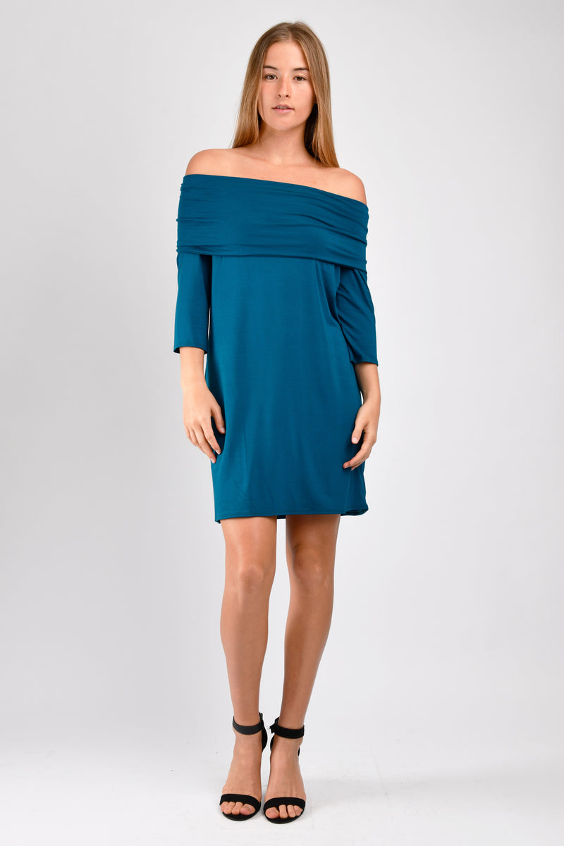 Ariana Off Shoulder Dress (Teal) - XS