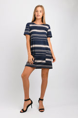 Stacey T-Shirt Dress (Navy Mixed Stripe) - S