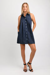 Lani Button Down Tank Dress (Denim) - S