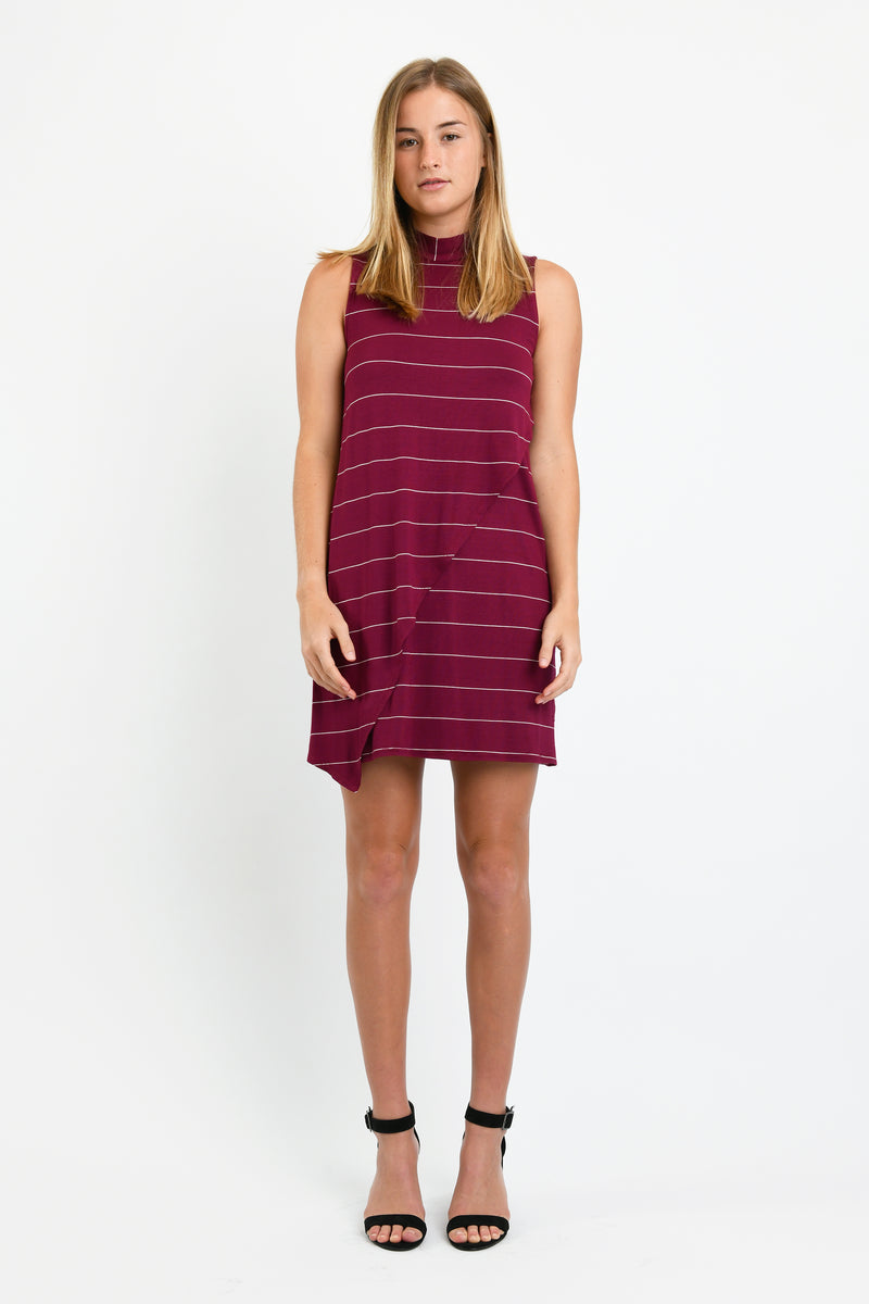 Winnie Dress (Wine Stripe) - M