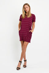 Tommy T-Shirt Dress (Wine Stripe) - M