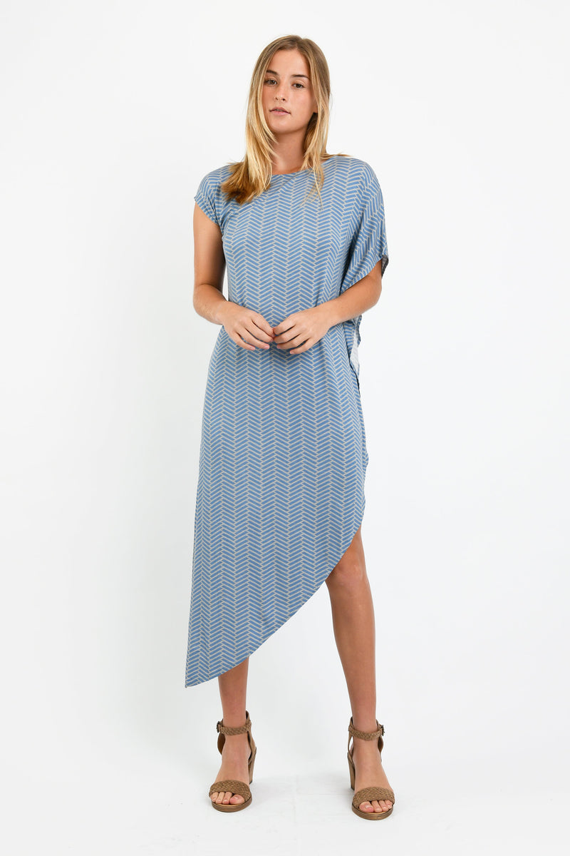 Lola Asym Maxi (Blue Herringbone) - S