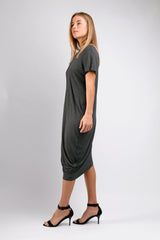 Roxanne Asymmetrical T-Shirt Dress (Charcoal) - XS