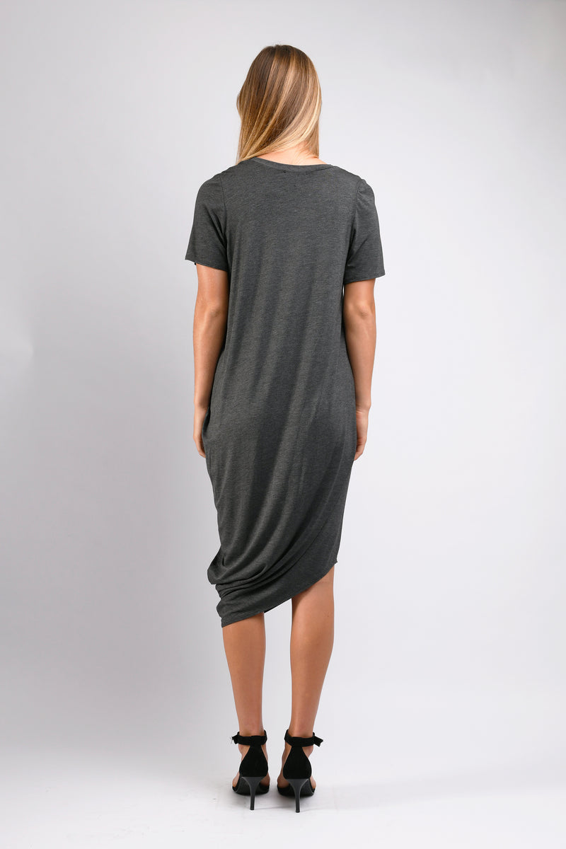 Roxanne Asymmetrical T-Shirt Dress (Charcoal) - XS