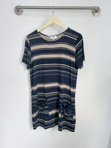 Stacey T-Shirt Dress (Navy Mixed Stripe) - S