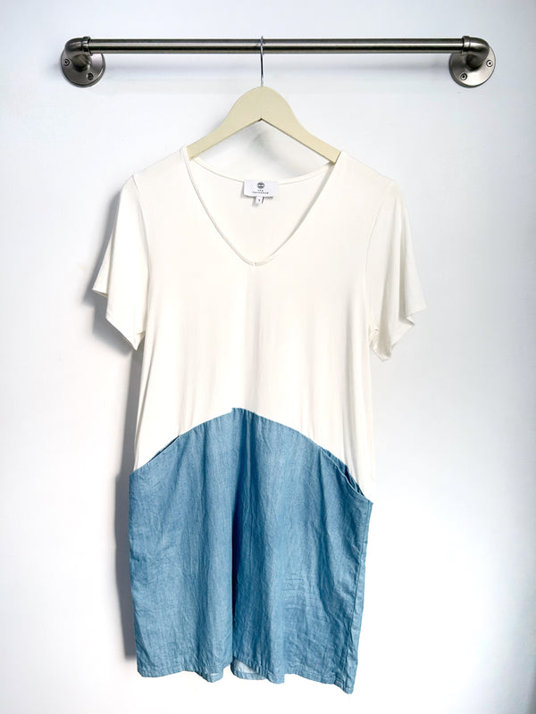 Kenzie Color Block Dress Ivory/Denim - S