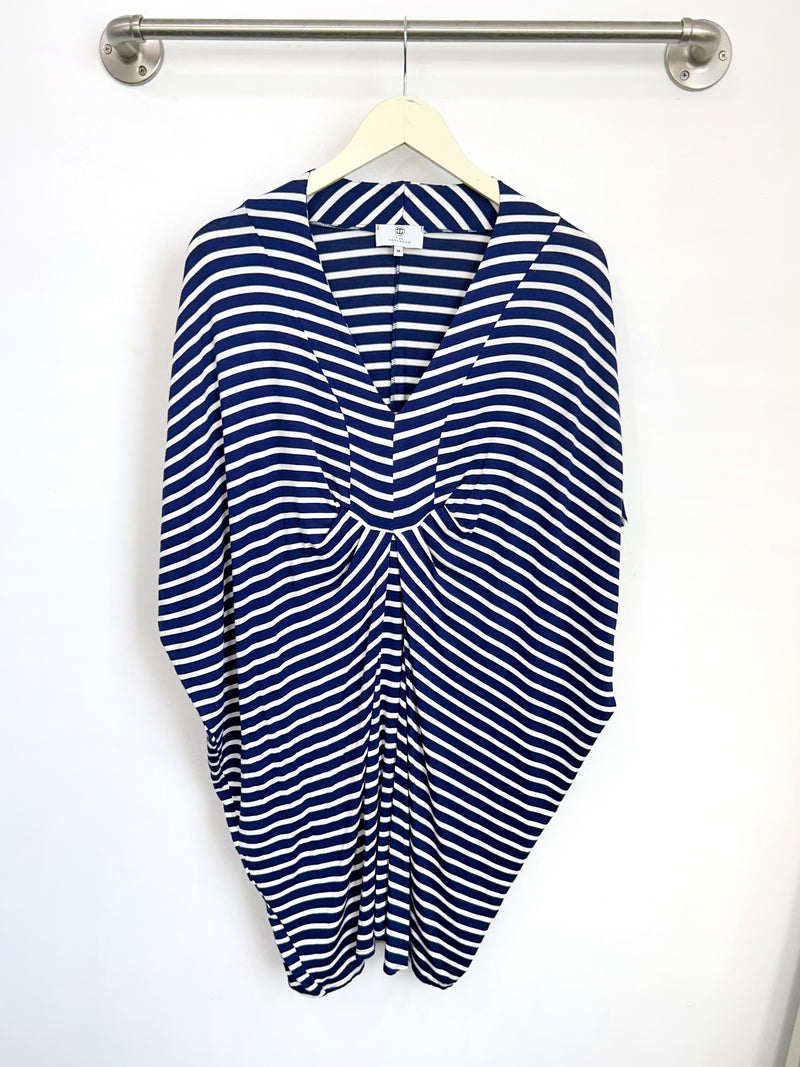 Jade Pleated Kaftan Dress (Navy Stripe) - M