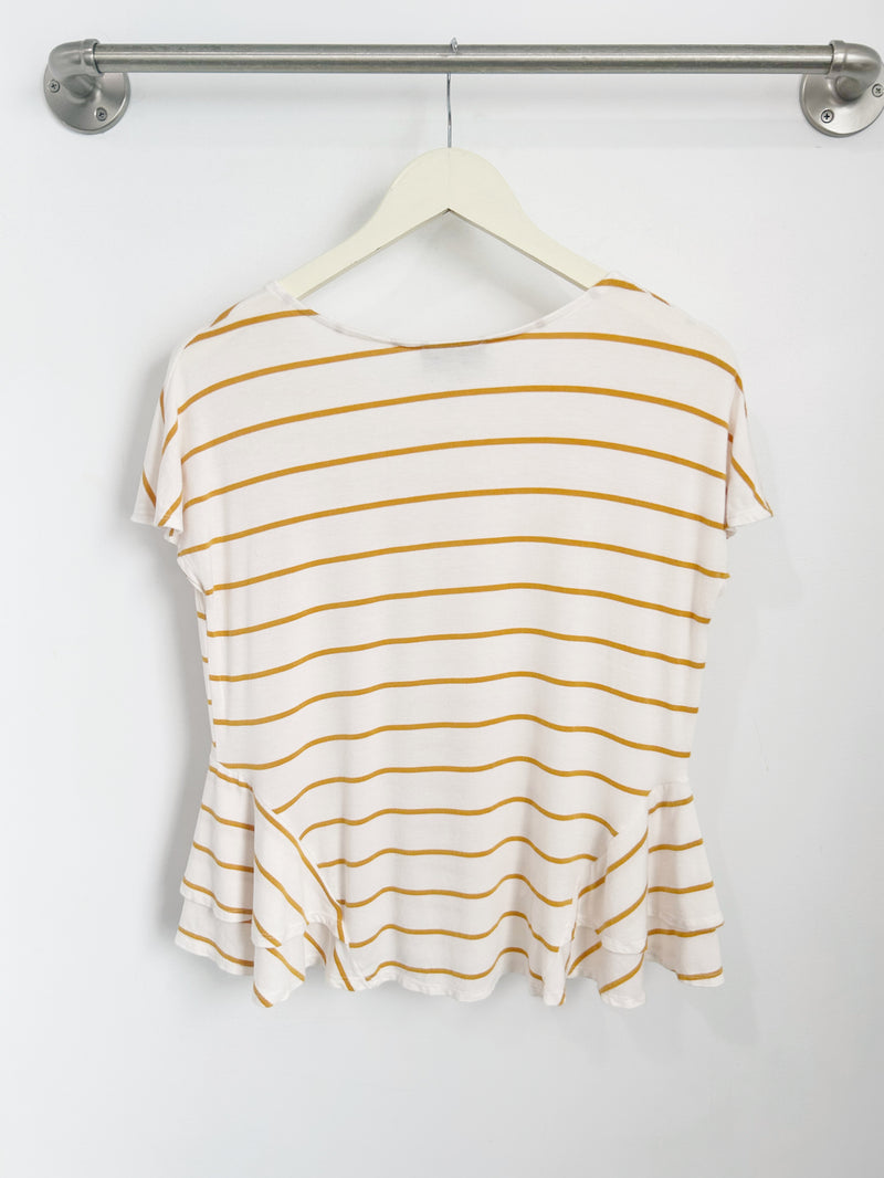 Jojo Peplum Top (Ivory/Mustard Stripe) - S