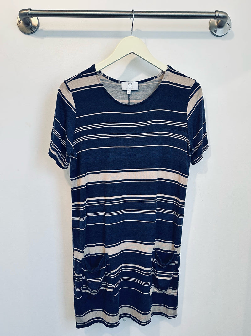 Stacey T-Shirt Dress (Navy Mixed Stripe) - S