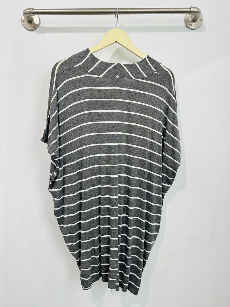 Jade Pleated Kaftan Dress (Charcoal Stripe) - XS