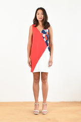 Kimberly Color-block Dress (Red/Splash Print) - S