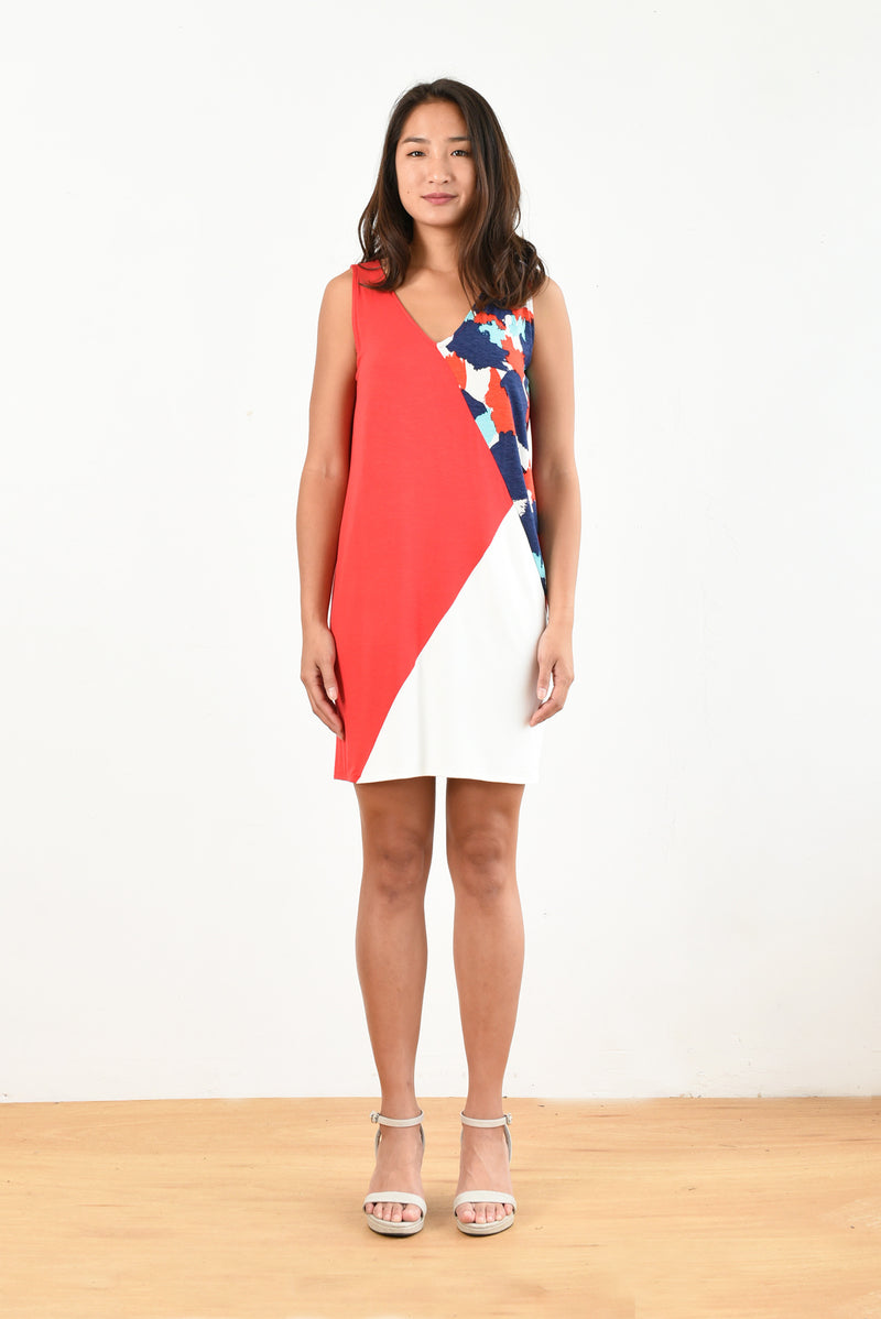 Kimberly Color-block Dress (Red/Splash Print) - S