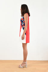 Kimberly Color-block Dress (Red/Splash Print) - S