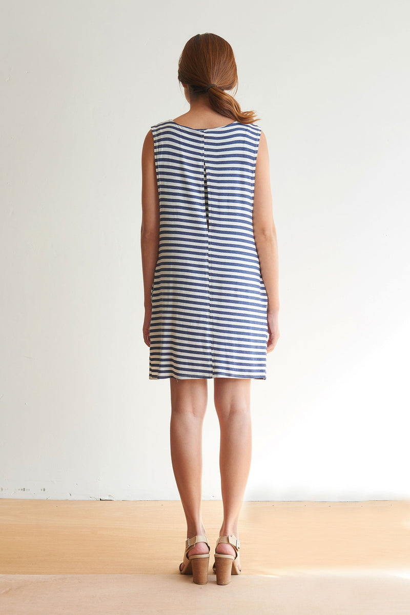 Drew Layered Tank Dress (Blue Stripe) - XS