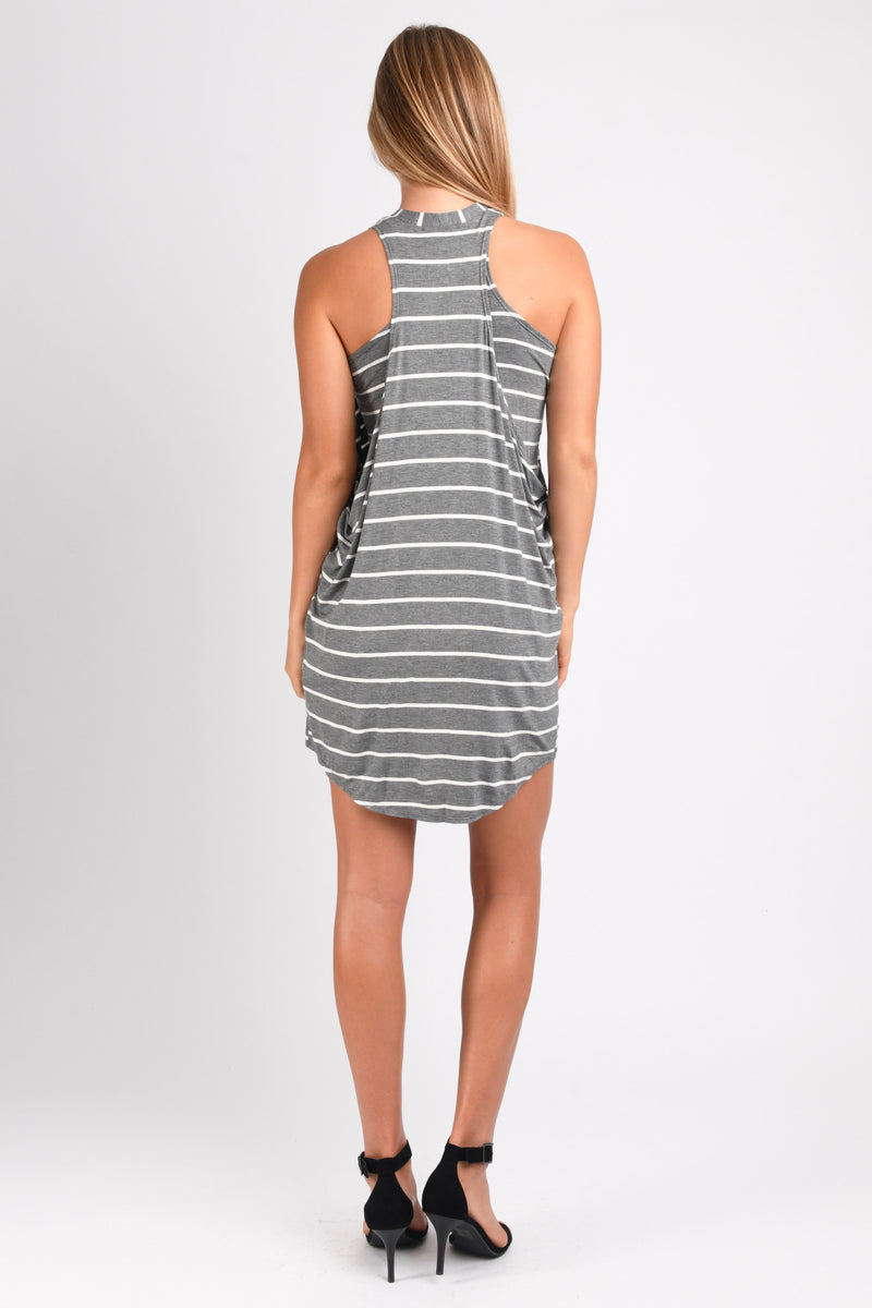 Chad Layered Dress (Charcoal Stripe) - M