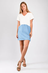 Kenzie Color Block Dress Ivory/Denim - S