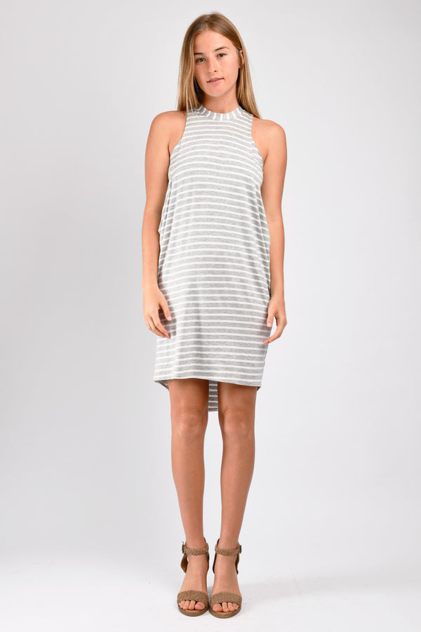 Chad Layered Dress (Heather Grey Stripe) - S