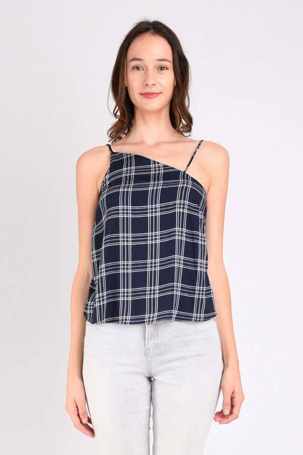 Natalie Asymmetrical Cami (Navy Plaid) - L