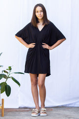 Jade Pleated Kaftan Dress (Black) - XS