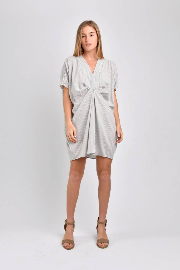 Jade Pleated Kaftan Dress (Oxford Stripe) - S