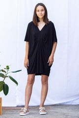 Jade Pleated Kaftan Dress (Black) - XS