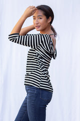 Sophie Cowl-Back Top (Black Stripe)