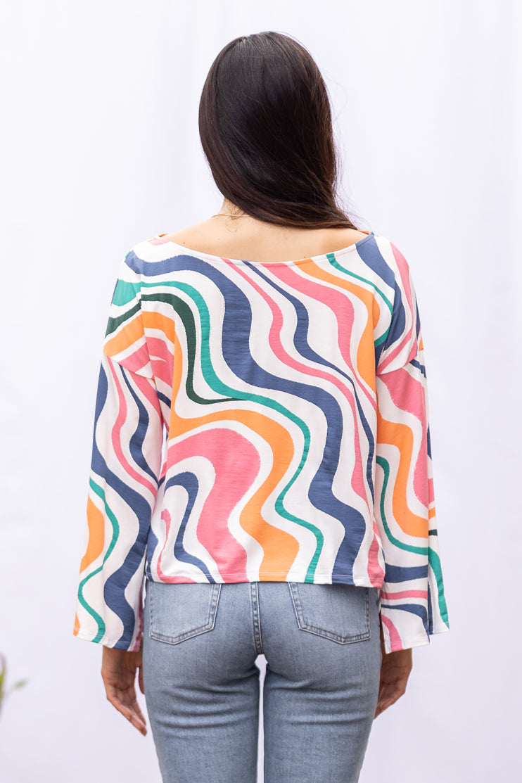 Dee Dee Wide Sleeve Top (Retro Rainbow)