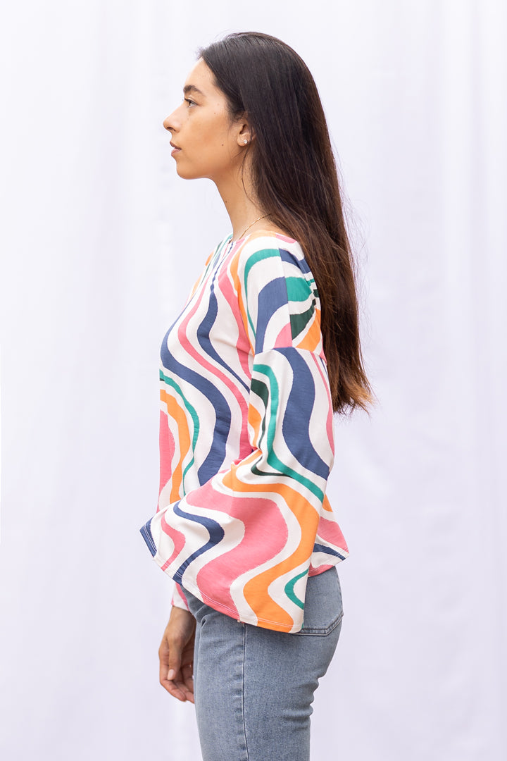 Dee Dee Wide Sleeve Top (Retro Rainbow)